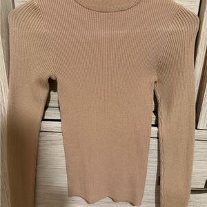 Elegant Tan Ribbed Knit Top
